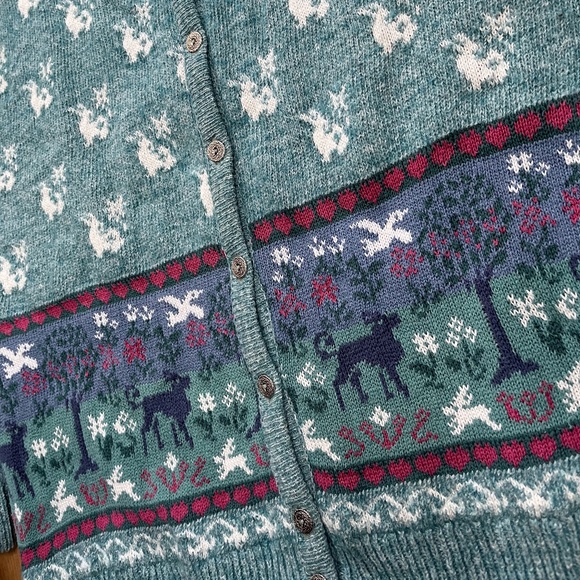 Vintage Willow Ridge Blue Fair Isle Forest Theme Cardigan - Picture 3 of 9